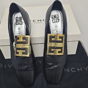 Givenchy Black Leather Loafers with Gold Logo Buckles